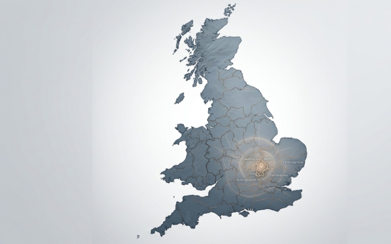 Elvio Services coverage across the UK, centred on Bedfordshire and Cambridgeshire