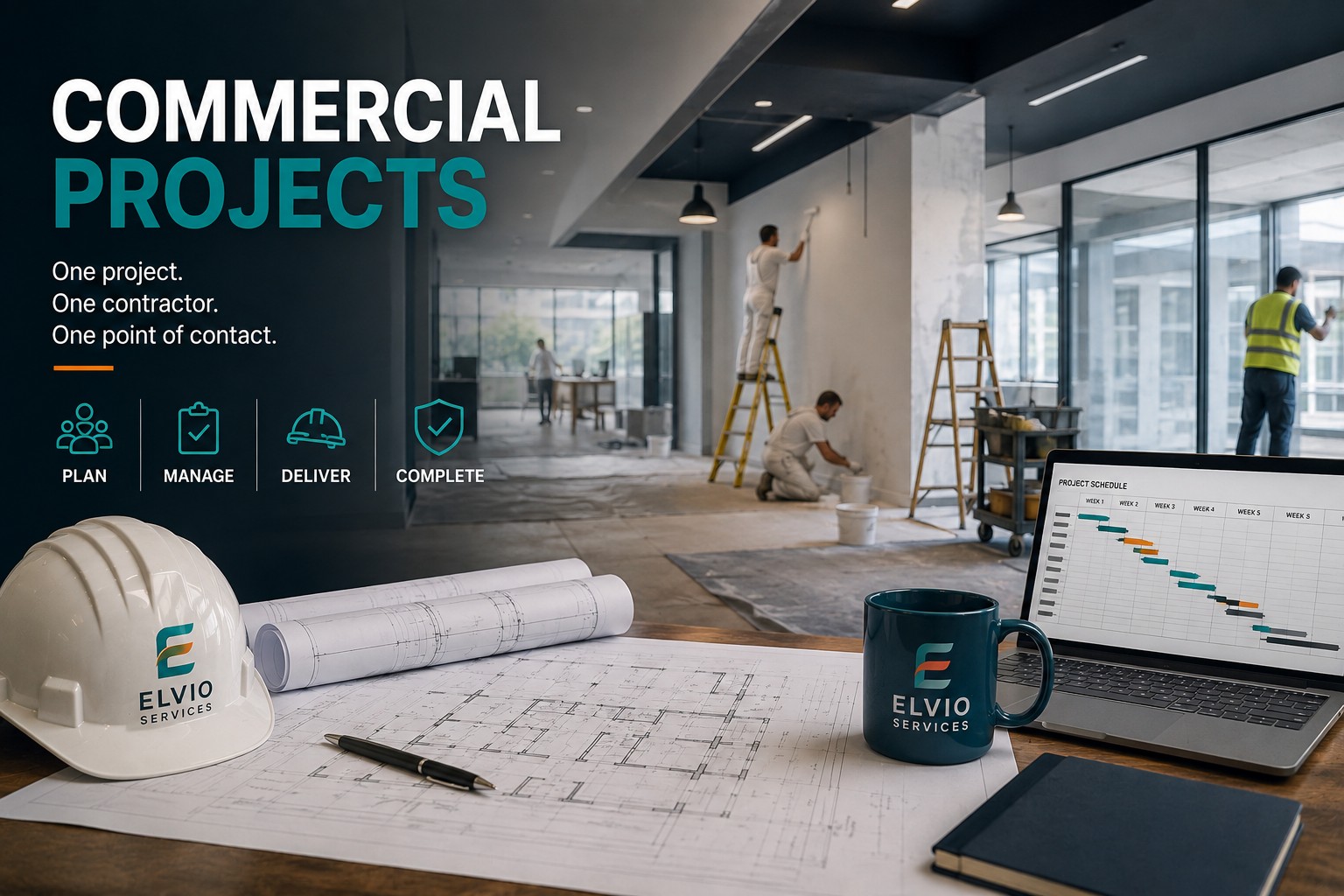 Commercial refurbishment project with Elvio Services project planning and coordination